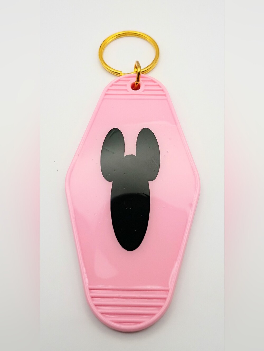 Pink Retro Keychain with Black Silhouette Mouse Ears